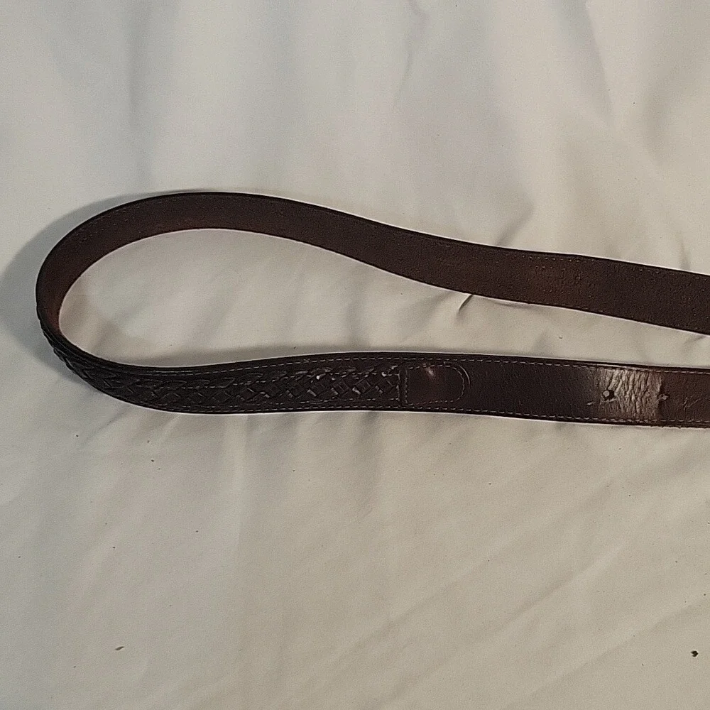 VINTAGE Leather Belt‎ Strap Embossing Western Scrollwork Strap Brown Size M
